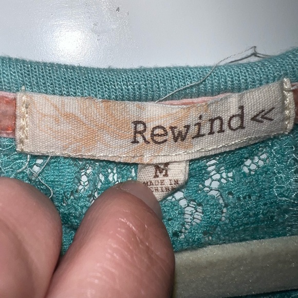 REWIND Teal Green Lace Hi-Lo Shirt Medium Boho Cottagecore Y2K Lace Back Shirt - Picture 5 of 7